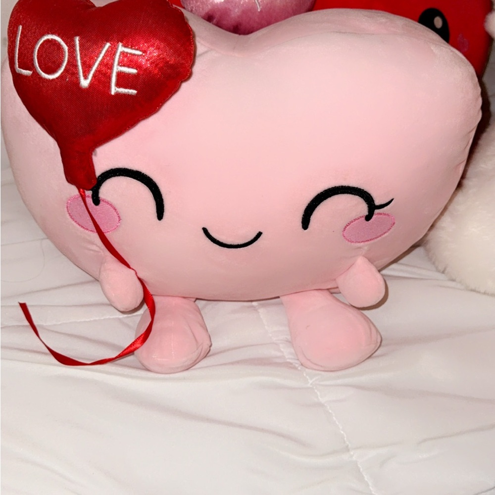 Pink Heart Plush with Red Balloon- Squishmellow for Girls
